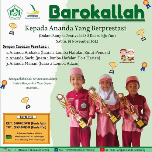 Prestasi TKIT Harapan Bunda Semarang Th 2023